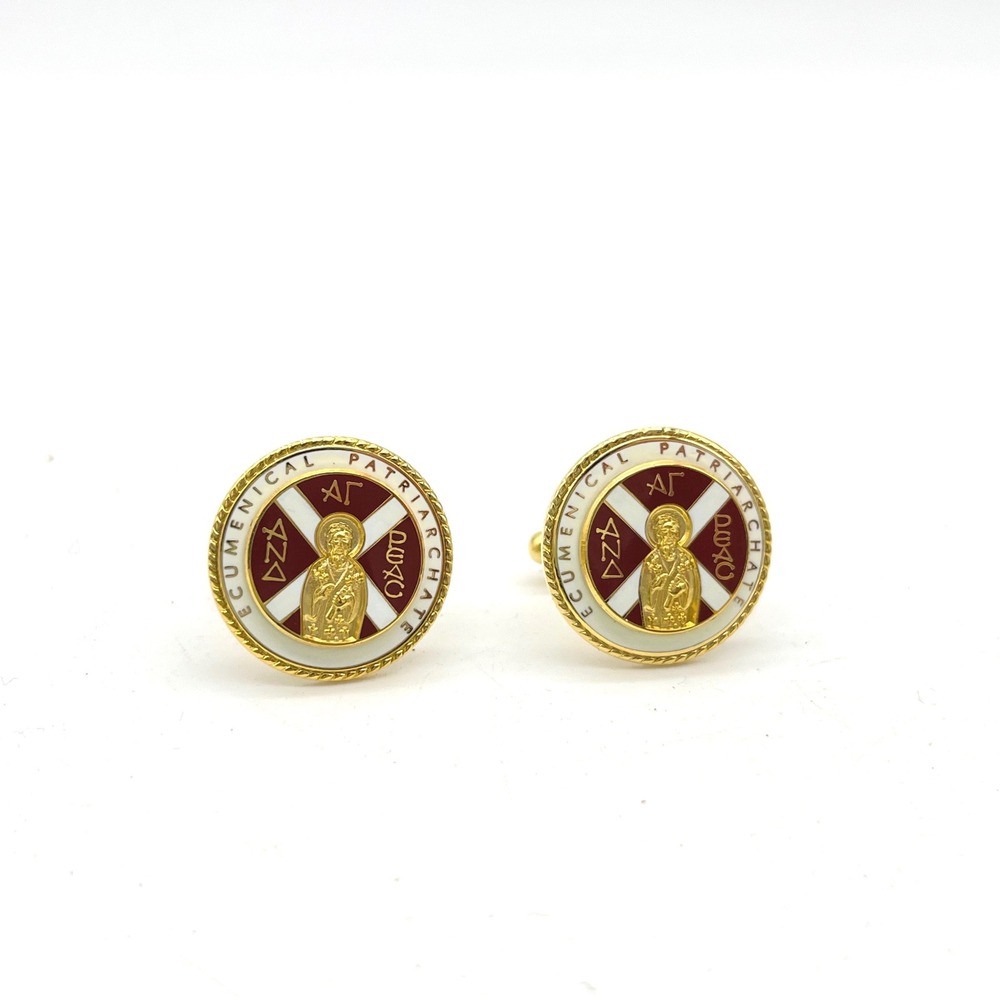 Ecumenical Patriarchate Enamel Cufflinks Gold Tone Religious Orthodox Jewelry